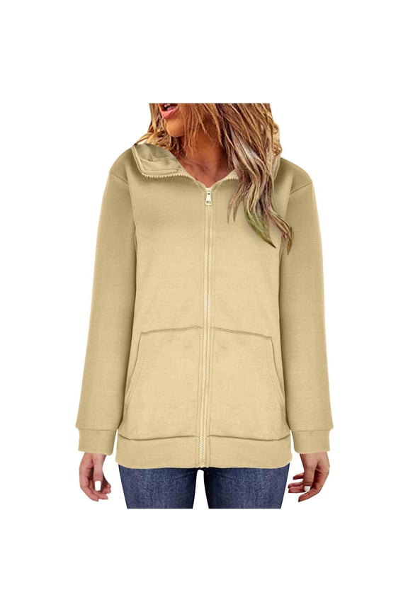 Essentials Hoodie for Women Full Zip Up Casual Sweatshirt Loose Fit Long Sleeve Jacket with Pockets Comfy Solid Color Pullover for Everyday Wear