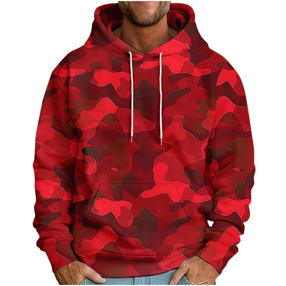 LOVZFMLL Essentials Hoodie for Men, Camo Casual Loose Fit Hooded Sweatshirt with Drawstring Pockets Fall Clothes Pullover Tops