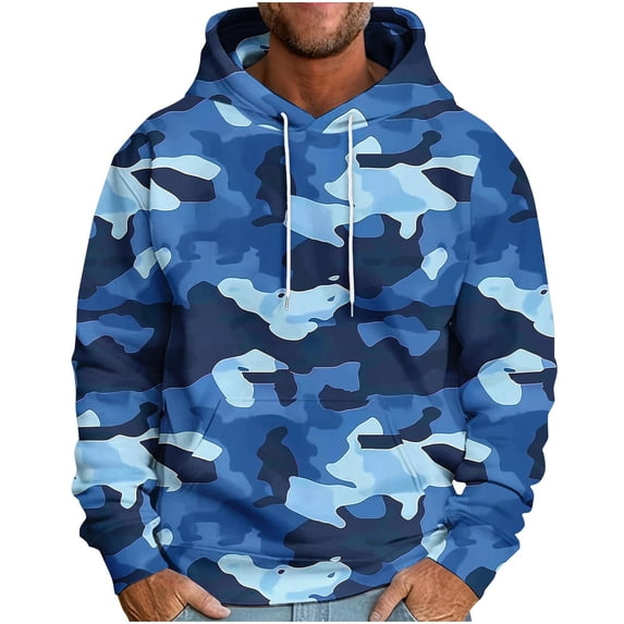 LOVZFMLL Essentials Hoodie for Men, Camo Casual Loose Fit Hooded Sweatshirt with Drawstring Pockets Fall Clothes Pullover Tops