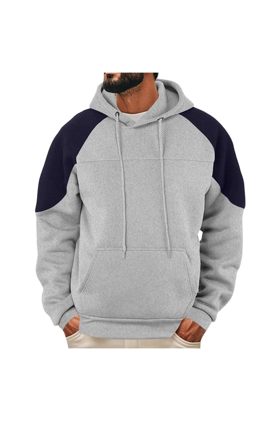 Essentials Hoodie for Men, Casual Color Block Warm Fleece Winter Fall Clothes Hooded Pullover Tops with Pocket
