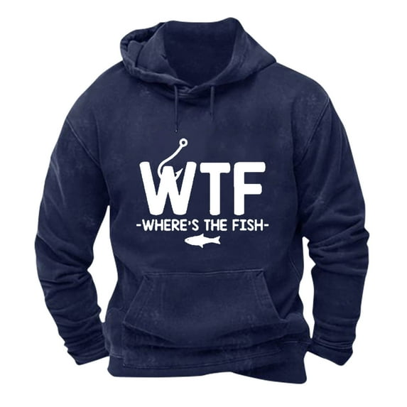 LOVZFMLL Essentials Hoodie for Men, Letter Print Outdoor Fishing Sweatshirt Hooded Pullover Tops Pockets Fall Clothes