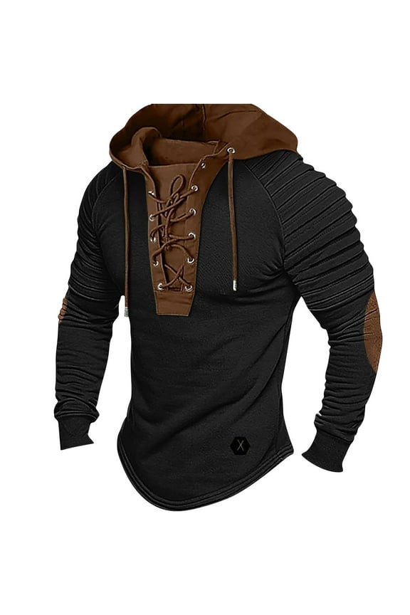 Essentials Hoodie for Men, Vintage Color Block Hooded Sweatshirt Pullover Tops Fashion Long Sleeve Fall Clothes Casual Wear