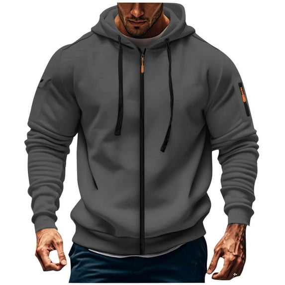 LOVZFMLL Essentials Hoodie for Men, Zip-Up Jacket with Zipper Pockets Athletic Outdoor Hooded Cargo Sweatshirt Outerwear