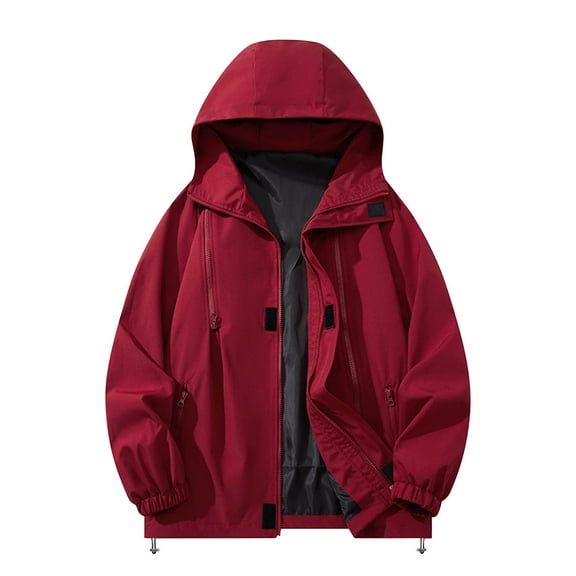 LOVZFMLL Essentials Hoodies for Men Waterproof Loose Casual Hooded Jacket Long Sleeve Zip-Up Hook-Loop Coat Outwear