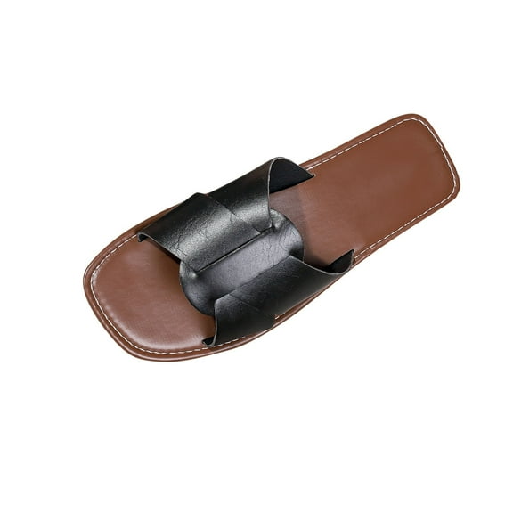 LOVZFMLL Flat Sandals for Women 2025 Cross Straps Square Open Toe Slip On Slippers Casual Outdoor Beach Vacation Slides Sandals Black 5.5
