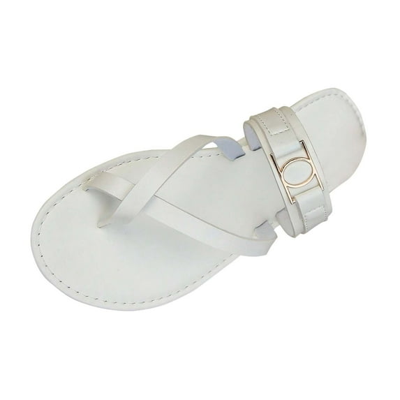 LOVZFMLL Flat Sandals for Women 2025 Ring Toe Cross Straps Slip On Flip Flops Casual Outdoor Beach Vacation Slides Sandals White 5.5