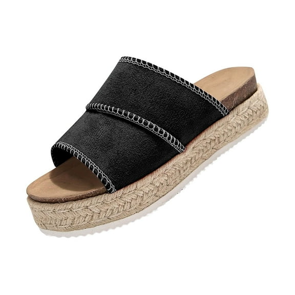 LOVZFMLL Flat Sandals for Women 2025 Slip On Open Toe Chunky Sandals for Casual Summer Beach Vacation Outdoor Walking Black 5.5