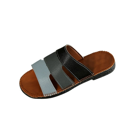 LOVZFMLL Flat Sandals for Women 2025 Slip On Open Toe Slides Sandals Summer Casual Outdoor Beach Vacation Slippers Dark Gray 7.5