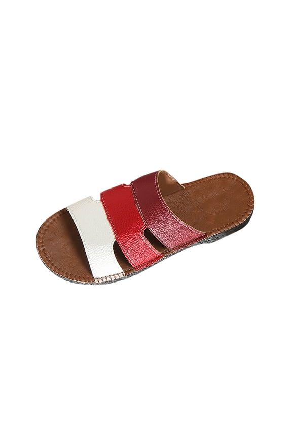 Flat Sandals for Women 2025 Slip On Open Toe Slides Sandals Summer Casual Outdoor Beach Vacation Slippers Watermelon Red 9
