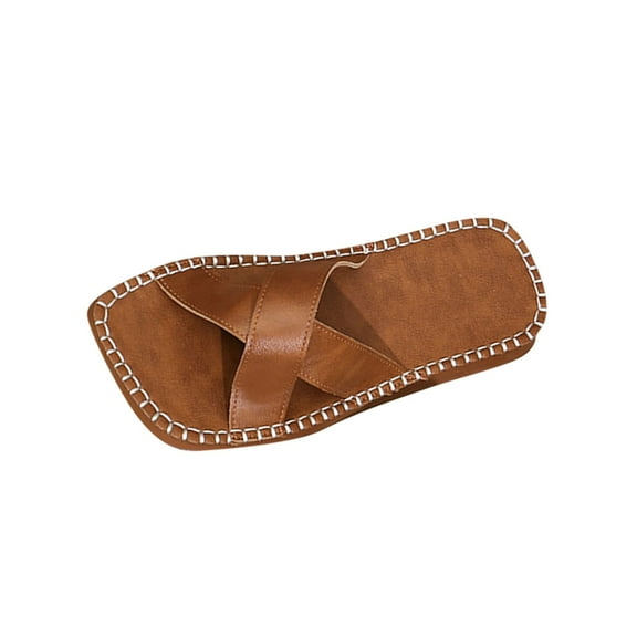 LOVZFMLL Flat Sandals for Women Cross Strap Square Toe Summer Beach Walking Slippers Casual Open Toe Slip On Outdoor Slides Brown 5.5