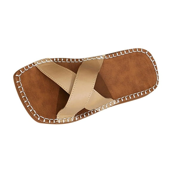 LOVZFMLL Flat Sandals for Women Cross Strap Square Toe Summer Beach Walking Slippers Casual Open Toe Slip On Outdoor Slides Khaki 6