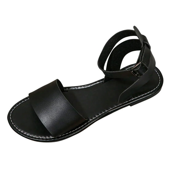 LOVZFMLL Flat Sandals for Women Open Toe Ankle Strap Summer Flat Shoes for Casual Outdoor Beach Vacation Walking Flats Black 6.5
