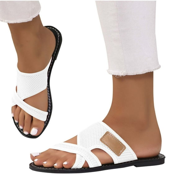 LOVZFMLL Flat Sandals for Women Summer Casual Anti-Slip Mesh Slippers Open Toe Outdoor Beach Walking Soft Slides Slip On White 9.5