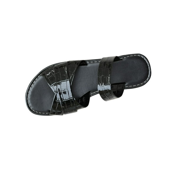 LOVZFMLL Flat Sandals for Women Summer Casual Cross Strap Slippers Open Toe Beach Comfort Walking Slides Outdoor Slip On Black 7.5