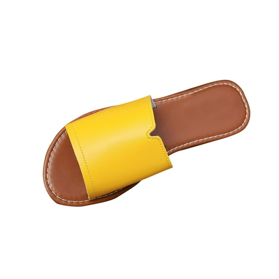 LOVZFMLL Flat Sandals for Women Summer Casual Open Toe Beach Slippers Comfort Walking Lightweight Soft Slides Slip On Outdoor Yellow 8.5