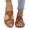 thumbnail image 1 of LOVZFMLL Flat Sandals for Women Toe Loop Hollow Leather Outdoor Slippers Open Toe Slip On Beach Slides for Summer Beach Walking Brown 6, 1 of 7