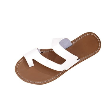 LOVZFMLL Flat Sandals for Women Toe Loop Soft Sole Beach Slippers Summer Casual Outdoor Comfort Walking Slides Open Toe Slip On White 9.5