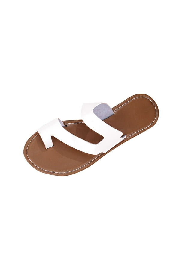 Flat Sandals for Women Toe Loop Soft Sole Beach Slippers Summer Casual Outdoor Comfort Walking Slides Open Toe Slip On White 9.5