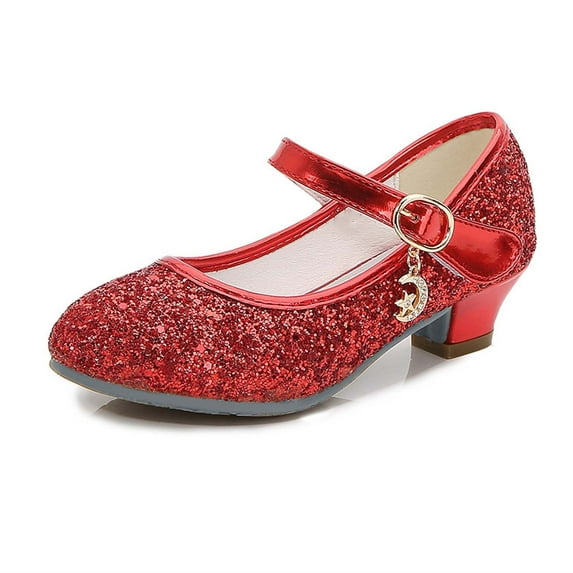 LOVZFMLL Girl's Dress Shoes Sparkly Classic Mary Jane Glitter Low Heels Wedding Party Princess Shoes for Toddler Kids Red 12-13 Years