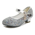 thumbnail image 1 of LOVZFMLL Girl's Dress Shoes Sparkly Classic Mary Jane Glitter Low Heels Wedding Party Princess Shoes for Toddler Kids Silver 12-13 Years, 1 of 6
