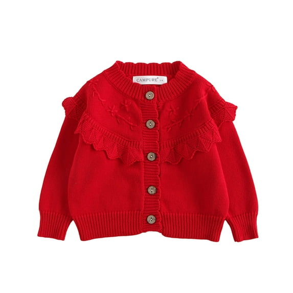 LOVZFMLL Girl's Sweater, Crew Neck Cable Knit Cardigan Solid Color Floral, Ruffle Cute Button Outerwear Fall Clothes Warm Winter Tops Toddler Girls Clothes for 3 Years