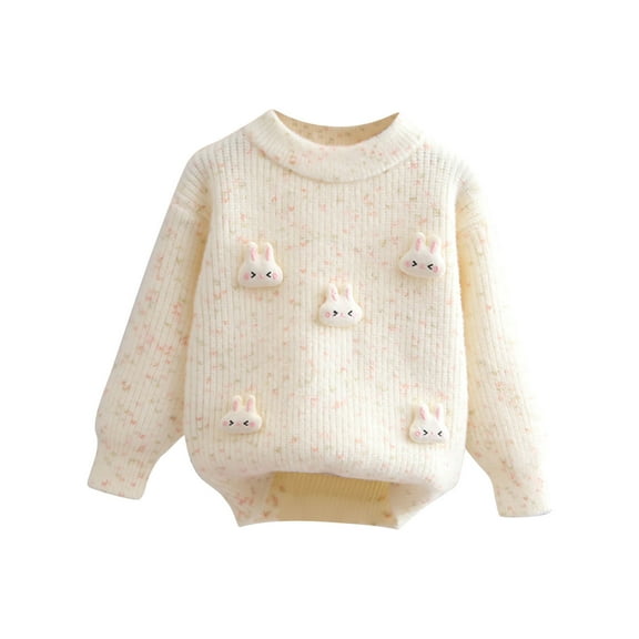 LOVZFMLL Girl's Sweater, Crew Neck Ribbed Pullover Bunny Cute, Casual Cozy Everyday Fall Clothes Warm Winter Tops Kid Girls Clothes for 9-10 Years