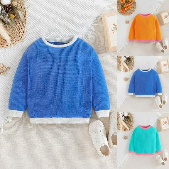 LOVZFMLL Girl's Sweater, Crew Neck Ribbed Pullover Casual Essential, Cozy Soft Fall Clothes Warm Winter Tops Toddler Boys Girls Clothes for 12-18 Months