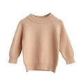 thumbnail image 1 of LOVZFMLL Girl's Sweater, Crew Neck Ribbed Pullover Solid Color, Casual Classic Cozy Fall Clothes Warm Winter Tops Newborn Boys Girls Clothes for 0-3 Months, 1 of 3