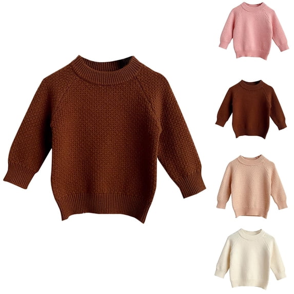 LOVZFMLL Girl's Sweater, Crew Neck Ribbed Pullover Solid Color, Casual Classic Cozy Fall Clothes Warm Winter Tops Newborn Boys Girls Clothes for 0-3 Months