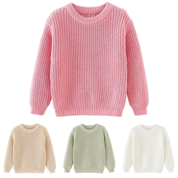 LOVZFMLL Girl's Sweater, Crew Neck Ribbed Pullover Solid Color, Casual Fashion Cozy Essential Fall Clothes Warm Winter Tops Toddler Girls Clothes for 12-18 Months