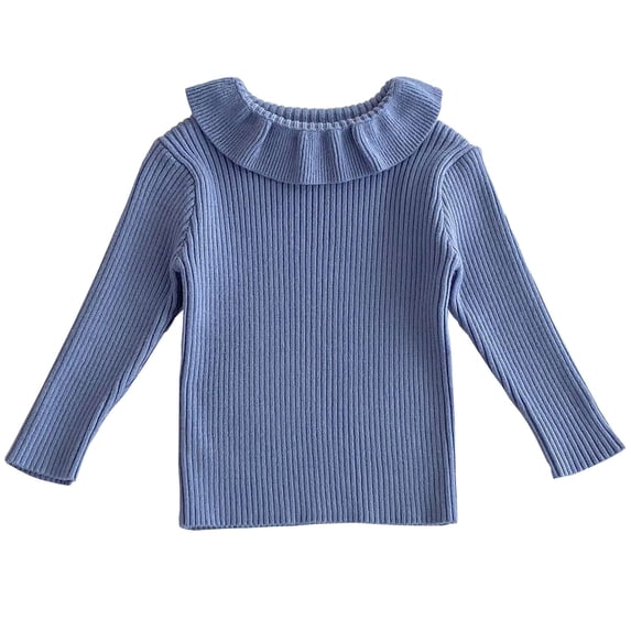 LOVZFMLL Girl's Sweater, Crew Neck Ribbed Pullover Solid Color Ruffle Neck, Casual Cute Stretchy Layering Top Fall Clothes Warm Winter Tops Toddler Girls Clothes for 18-24 Months