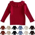 thumbnail image 1 of LOVZFMLL Girl's Sweater, Crew Neck Ribbed Pullover Solid Color Ruffle Neck, Casual Cute Stretchy Layering Top Fall Clothes Warm Winter Tops Toddler Girls Clothes for 4-5 Years, 1 of 3