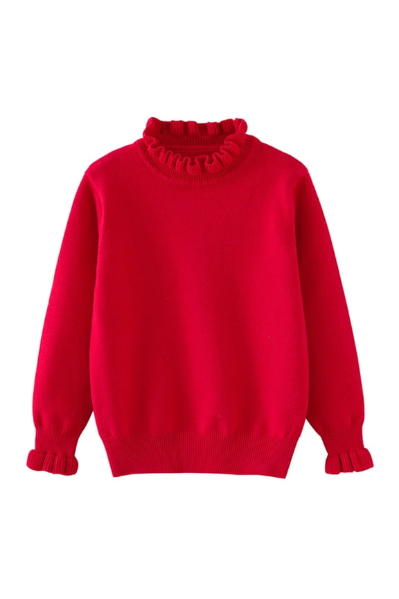 Girl's Sweater, Turtleneck Ribbed Pullover Solid Color, Casual Ruffle Neck Layering Top Fall Clothes Warm Winter Tops Teen Girls Clothes for 13-14 Years