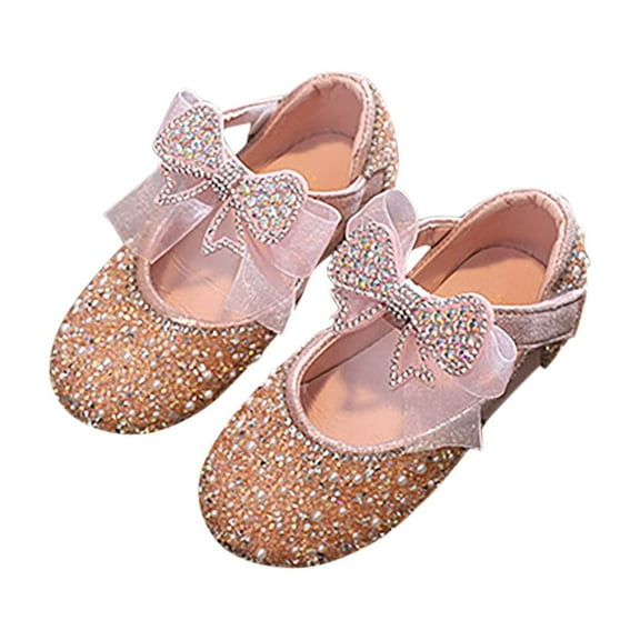 LOVZFMLL Girls Dress Shoes Mary Jane Princess Shoes Girls' Flats Glitter Low Heels Lace Bow Wedding Party Footwear for Toddler Kid Pink 3-6 Months