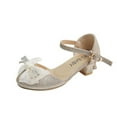 thumbnail image 1 of LOVZFMLL Girls Dress Shoes Mary Jane Sandals Lace Bow Princess Low Heels Toddler Kids Flat Footwear for Wedding Party Gold 9-10 Years, 1 of 4
