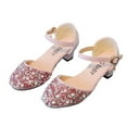 thumbnail image 1 of LOVZFMLL Girls Dress Shoes Sparkle Classic Mary Jane Sandals Low Heel Wedding Party Prom Footwear for Toddler Kids Pink 9-10 Years, 1 of 3