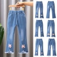 thumbnail image 1 of LOVZFMLL Girls Jeans Cute Bow Relaxed Fit Denim Pants Casual Full Length Pants Elastic Waist with Pockets Little Girls Clothes 9-10 Years, 1 of 7