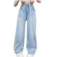 thumbnail image 1 of LOVZFMLL Girls Jeans Heart Straight Wide-Leg Loose Fit Pants Casual Long Denim Pants Elastic Waist with Pockets Little Girls Clothes 5-6 Years, 1 of 8