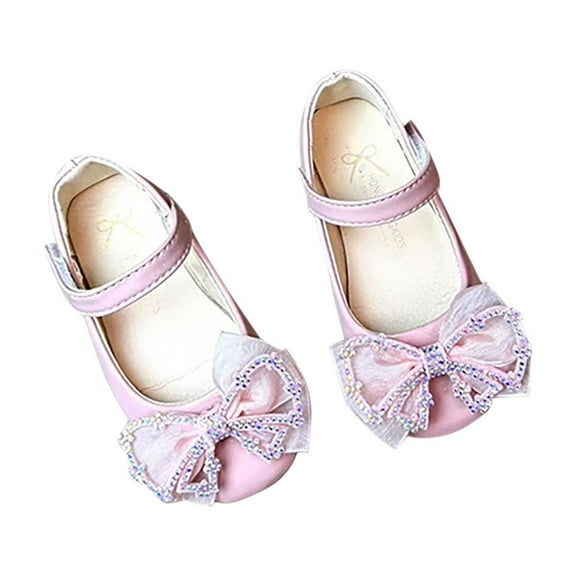 LOVZFMLL Girls Mary Jane Flats Glittery Dress Princess Wedding Party Shoes Bow Knot Footwear for Toddler Little Kids Pink 3-6 Months
