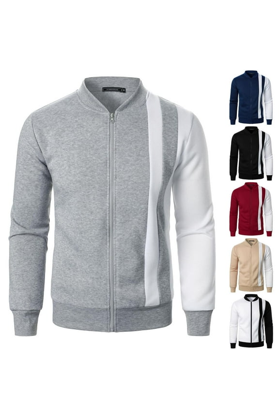 Golf Jacket for Men Color Block Casual Zip Up Cardigan Sweatshirt Spring Fall Baseball Golf Coats Outerwear