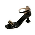 thumbnail image 1 of LOVZFMLL Heel Sandals for Women 2025 Flare Heels Square Open Toe Ankle Strap Dress Sandals for Casual Walking Wedding Dating Black 9, 1 of 5
