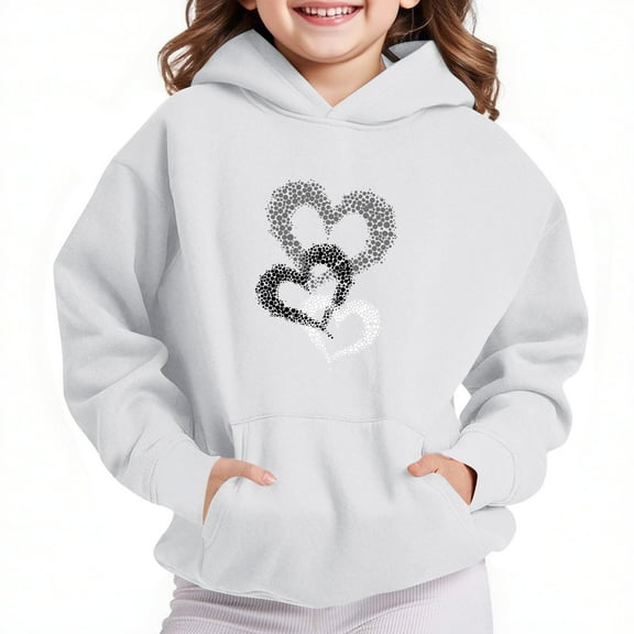 LOVZFMLL Hoodies for Girls Casual Heart Print Hooded Sweatshirt Solid Color Long Sleeve Pocket Loose Pullover Tops Little Girls Spring Fall Clothes 4-5 Years
