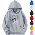 thumbnail image 1 of LOVZFMLL Hoodies for Girls Casual Heart Print Hooded Sweatshirt Solid Color Long Sleeve Pocket Loose Pullover Tops Little Girls Spring Fall Clothes 4-5 Years, 1 of 4
