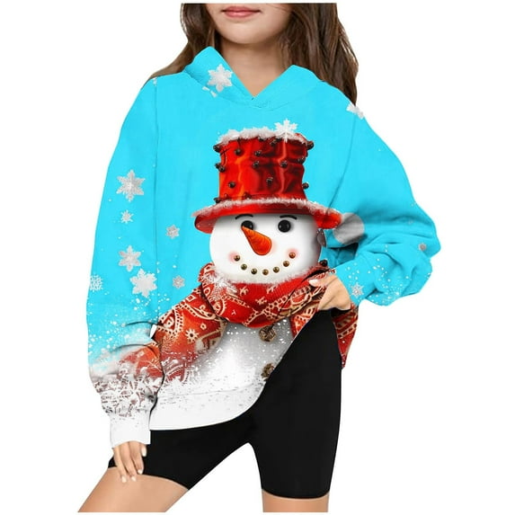 LOVZFMLL Hoodies for Girls Christmas Print Casual Hooded Sweatshirt Loose Long Sleeve Pocket Pullover Tops Little Girls Spring Fall Clothes 11-12 Years