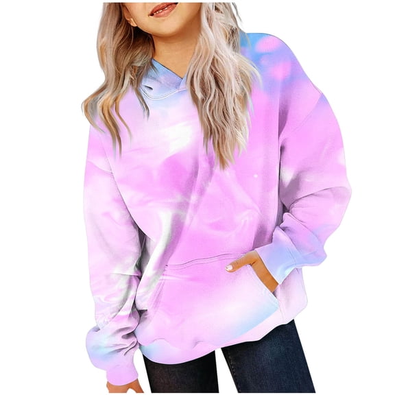 LOVZFMLL Hoodies for Girls Colorful Casual Loose Fashion Hooded Sweatshirt Long Sleeve Pocket Pullover Tops Teen Girls Spring Fall Clothes 13-14 Years