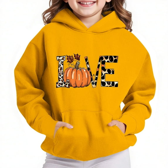 LOVZFMLL Hoodies for Girls Halloween Casual Loose Hooded Sweatshirt Solid Color Long Sleeve Pocket Pullover Tops Little Girls Spring Fall Clothes 5-6 Years