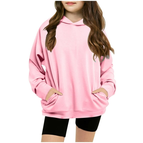 LOVZFMLL Hoodies for Girls Solid Color Classic Casual Loose Hooded Sweatshirt Long Sleeve Pocket Pullover Tops Little Girls Spring Fall Clothes 5-6 Years