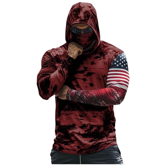 LOVZFMLL Hoodies for Men, Fashion Print Camo Sun Hoodie with Built-in Face Mask, Lightweight Breathable for Workout Athletic Running, Hooded Relaxed Fit Fall Clothes