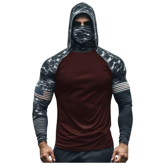 LOVZFMLL Hoodies for Men, Lightweight Performance Sun Hoodie with Built-in Face Mask, Breathable for Outdoor Athletic Workout Running, Hooded Relaxed Fit Fall Clothes