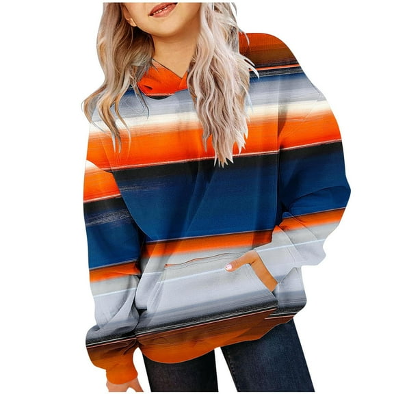 LOVZFMLL Hoodies for Girls Camo Stripe Casual Loose Hooded Sweatshirt Long Sleeve Pocket Pullover Tops Little Girls Spring Fall Clothes 4-5 Years